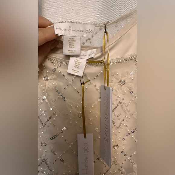 NWT House of Harlow 1960 2-Piece Ivory Champagne Beaded Midi Dress -Size M - Picture 5 of 9